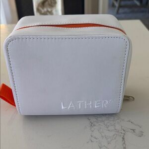 LATHER White Travel Case with Orange Zipper New